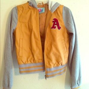 Mustard yellow Hooded Varsity Jacket